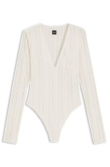 Боді BOSS Embroidered V-Neck Bodysuit білий | 50543555