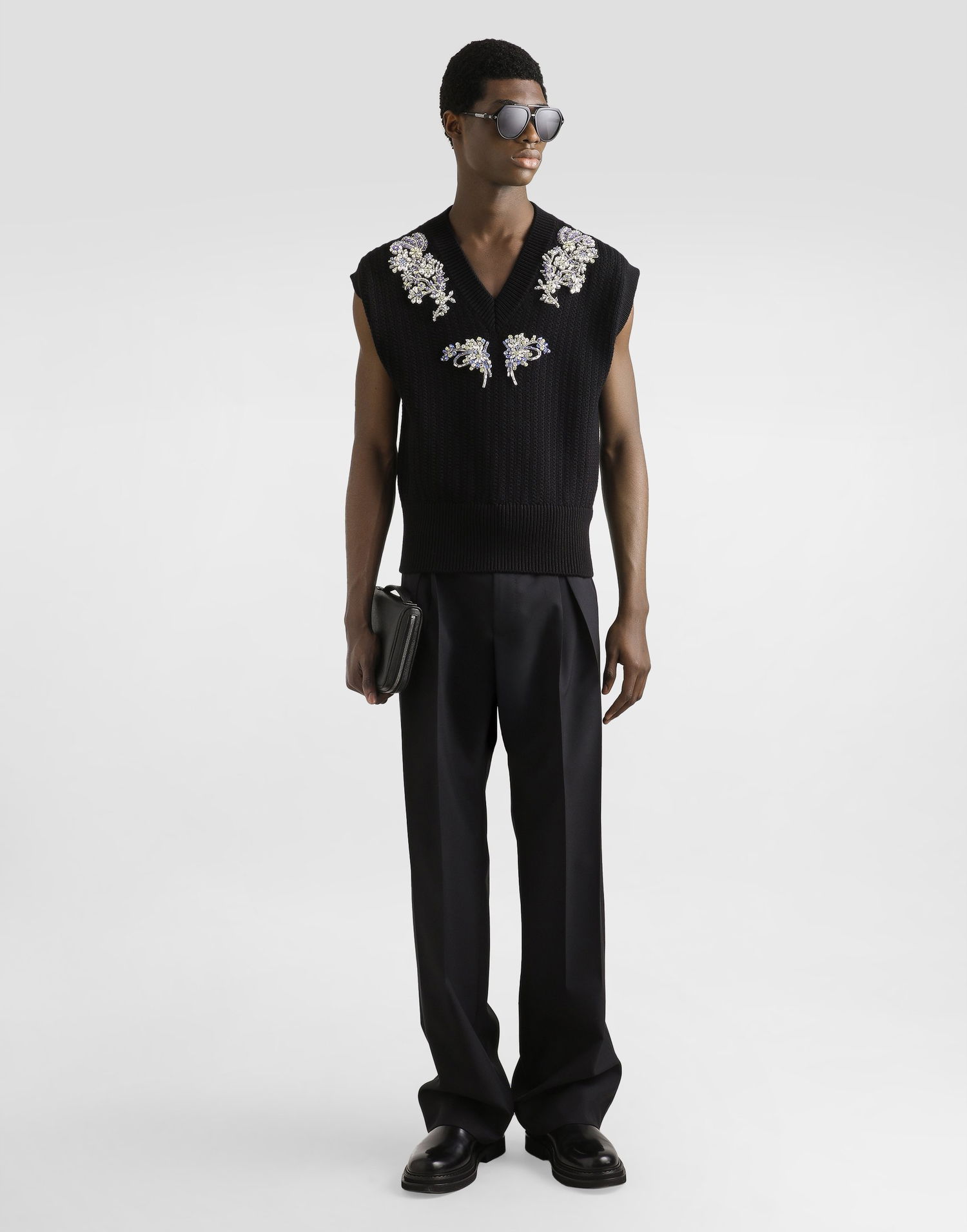 Cветр Dolce & Gabbana Dolce & Gabbana Cable-Knit Wool Vest with Crystal Embellishments чорний | GXT40ZJDVC7N0000, 1
