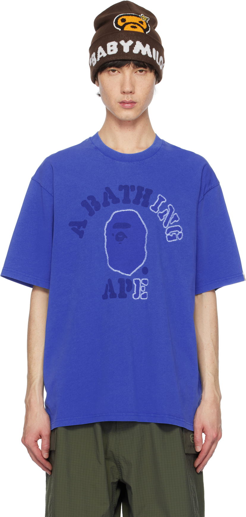 Футболка BAPE Garment Dye College Relaxed Fit T-Shirt Синій | 001CSK801314M