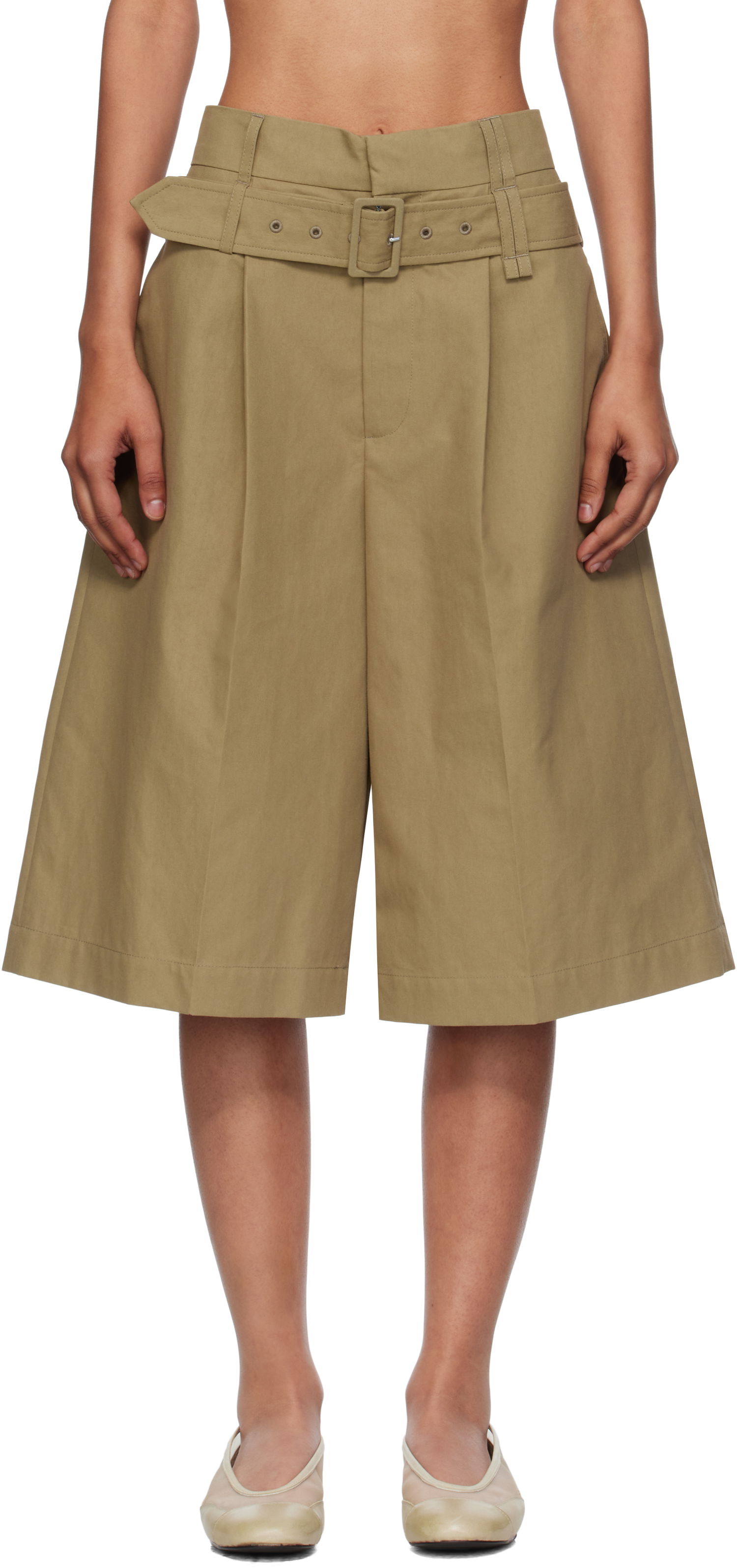 Шорти Simone Rocha Simone Rocha Wide Leg Multi Belt Loop Shorts бежевий | 4160 1267, 0