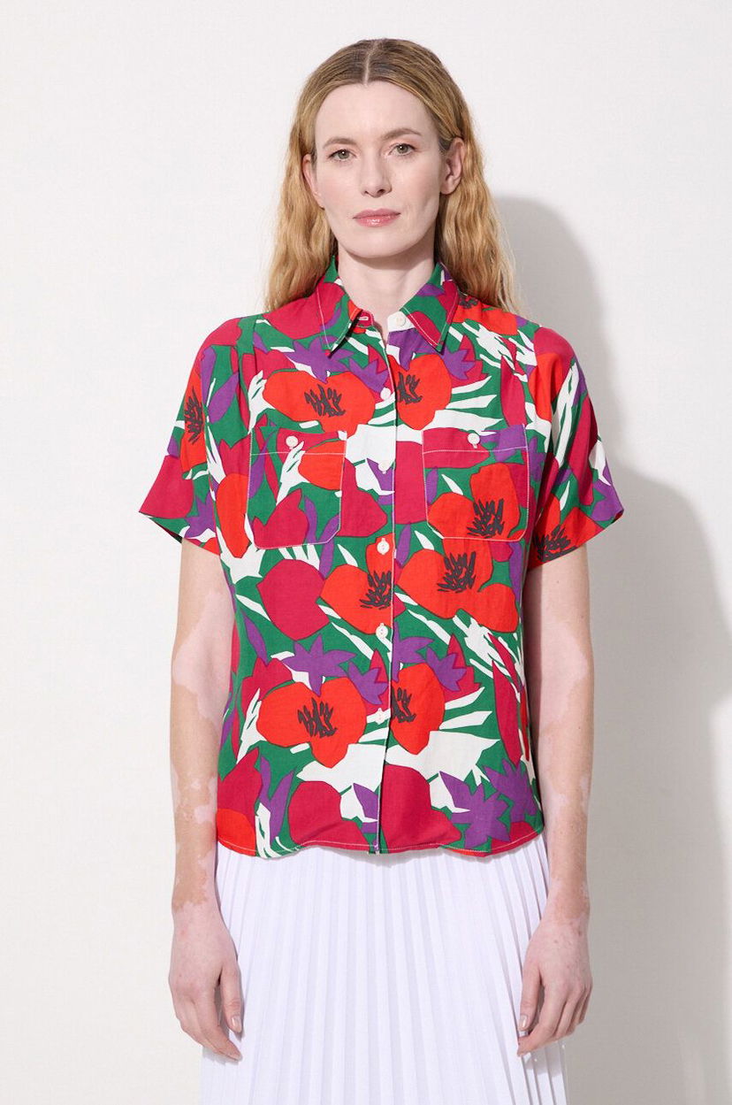 Сорочка A.P.C. Regular-Fit Floral-Print Linen-Blend Shirt Червоний | VIAJQ.F12504
