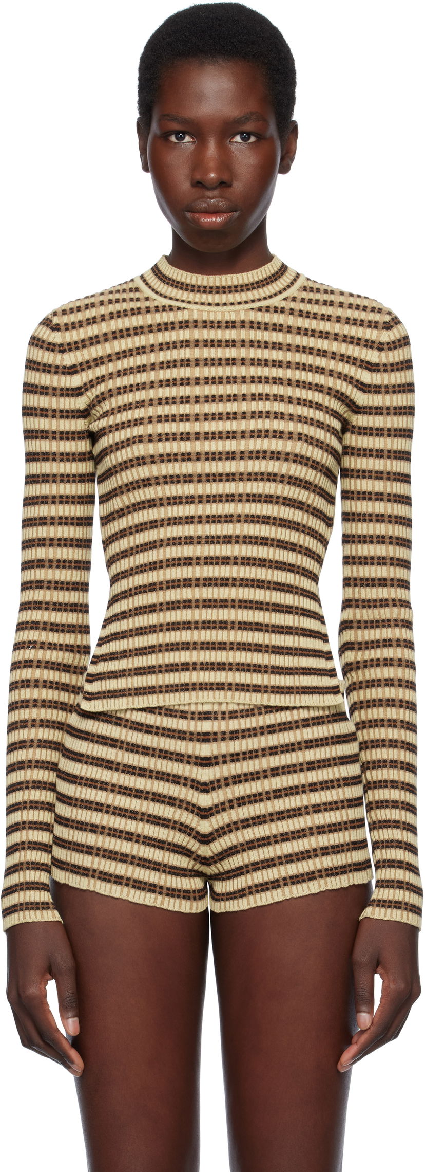 Спортивний костюм Nanushka Nanushka Perrie Checkered Knit Top бежевий | NW25SSTP24750
