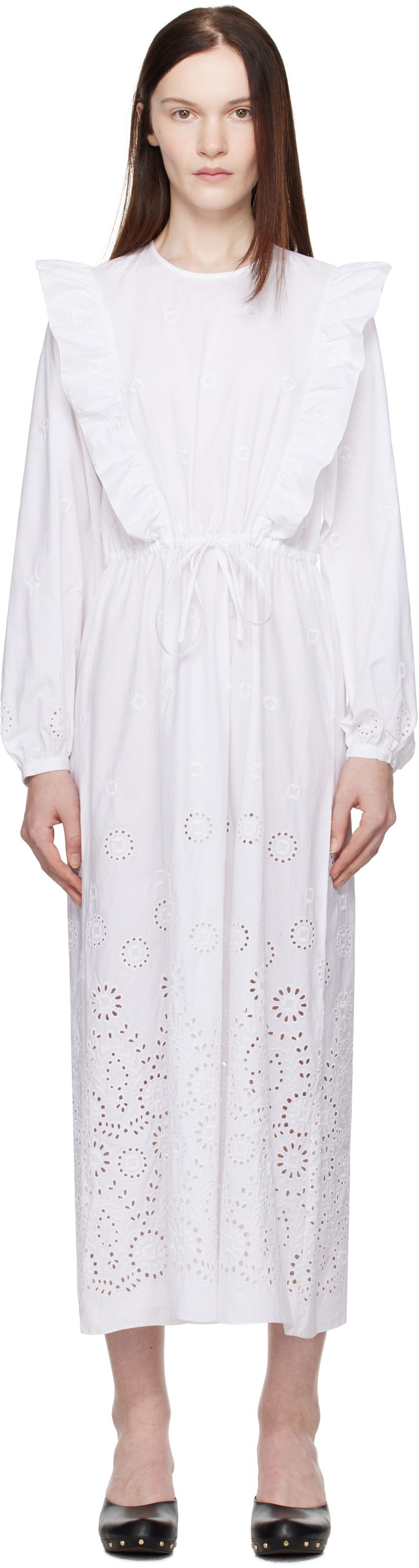 плаття A.P.C. A.P.C. Ginger Eyelet Ruffle Midi Dress білий | COHFF-F35154