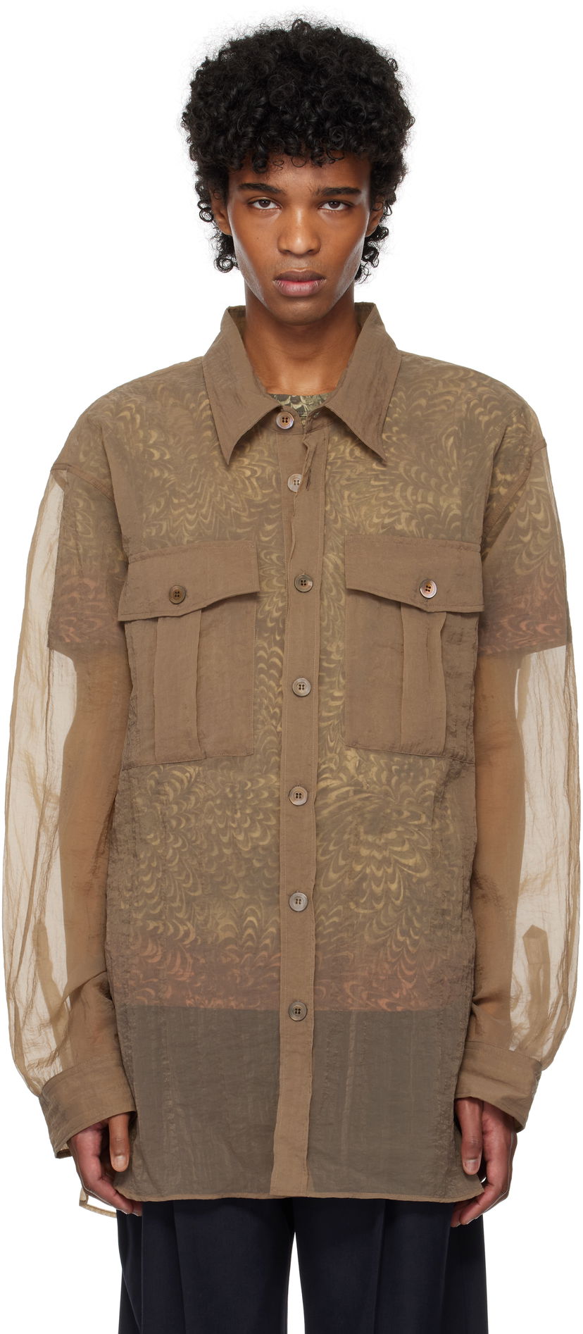 Сорочка Dries Van Noten Dries Van Noten Crinkled Button-Up Shirt Коричневий | 251-020721-1329