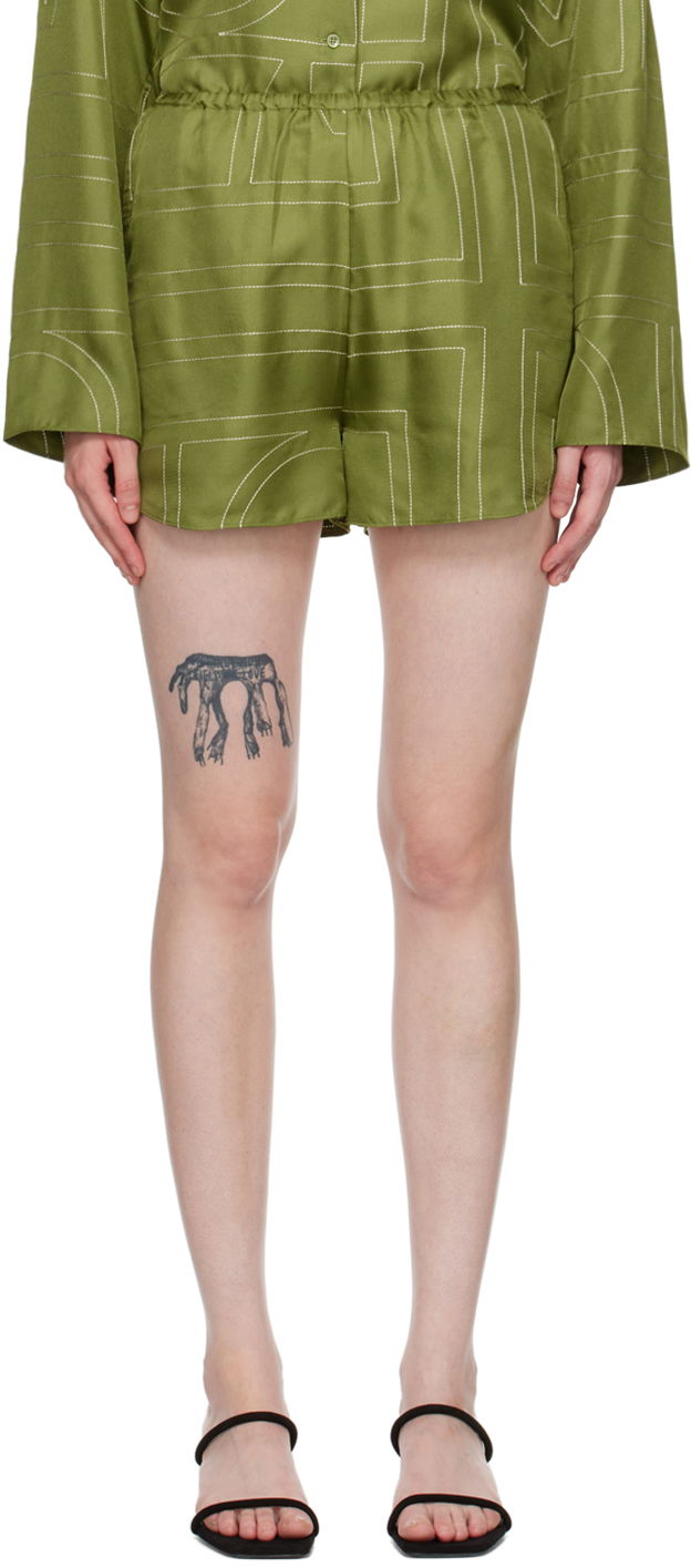 Шорти TOTEME TOTEME Monogram Shorts Зелений | 241-WRB1141-FB0089