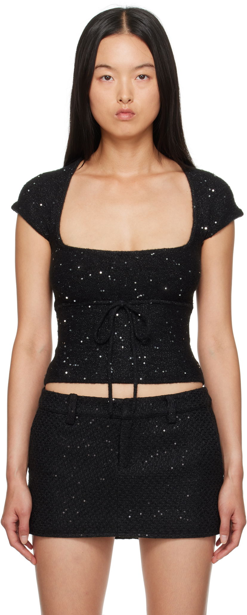 Кроп-топи GUIZIO Guizio Miki Sequin Knit Top чорний | F24112S048
