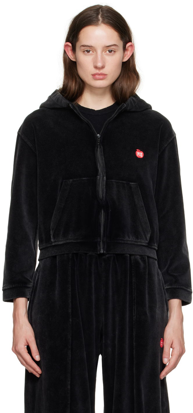 Світшоти Alexander Wang Shrunken Velour Zip Hoodie чорний | 4CC1242075