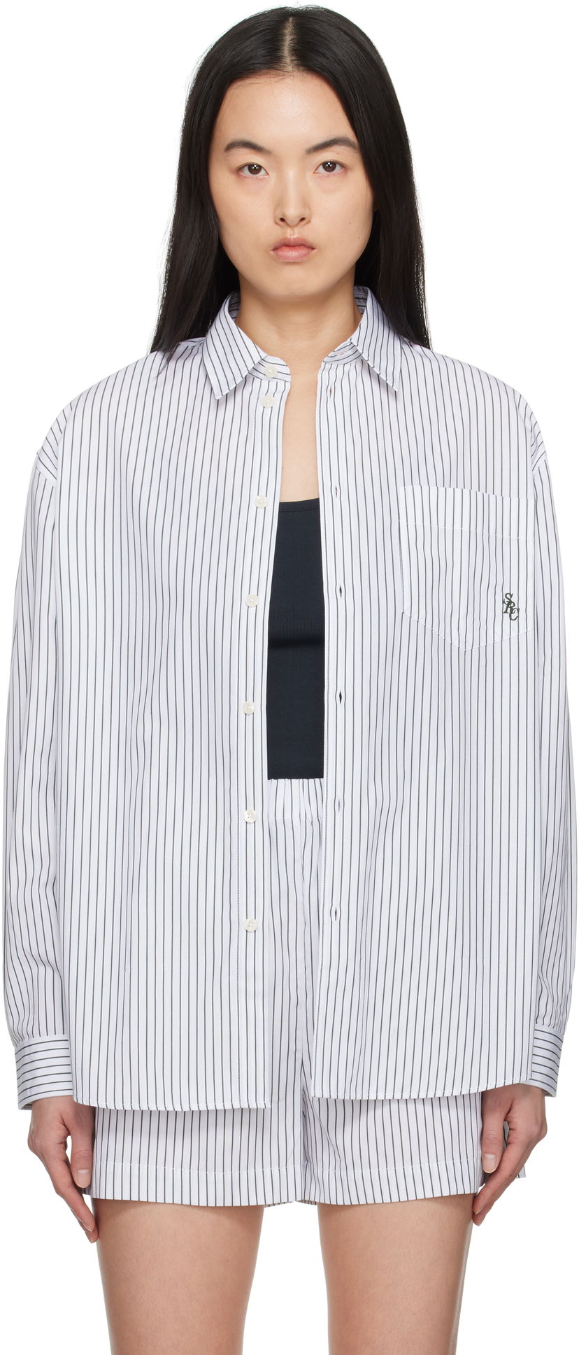 Сорочка Sporty & Rich Sporty & Rich Oversized Pinstriped Shirt білий | SI006606302ST71
