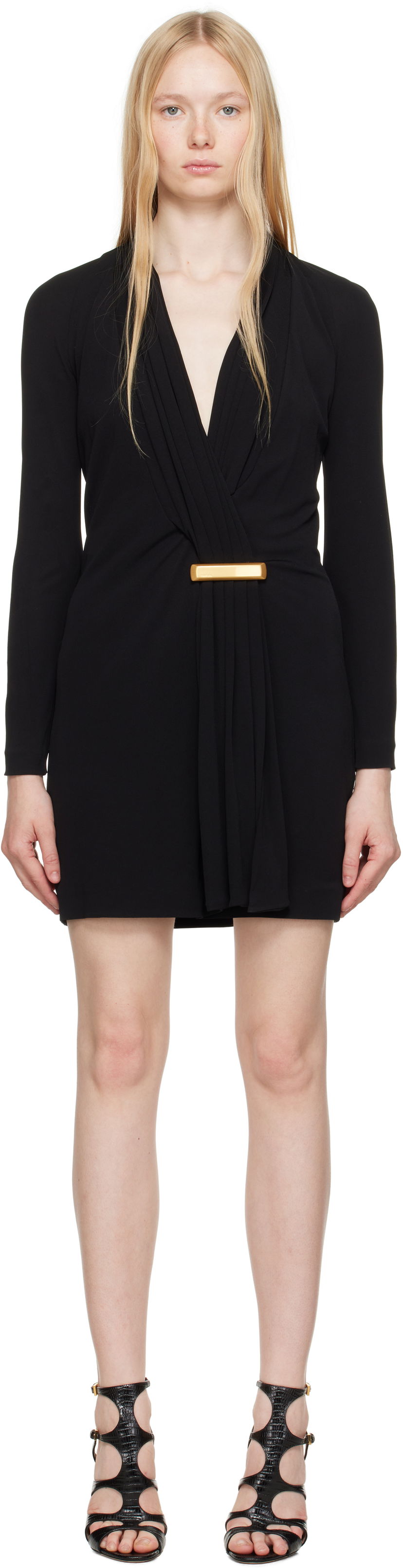 плаття Tom Ford TOM FORD V-Neck Long Sleeve Cocktail Minidress чорний | ABJ835-JEX131