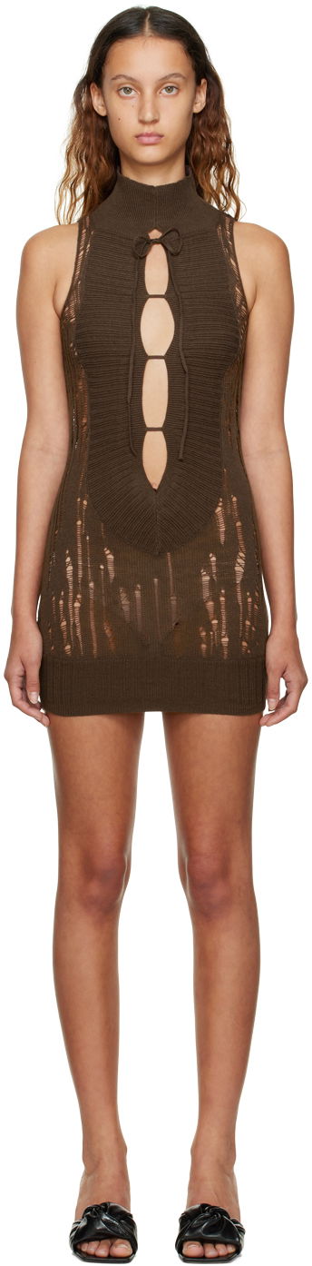 плаття GUIZIO Guizio Distressed Knit Mini Dress Коричневий | KTD 2