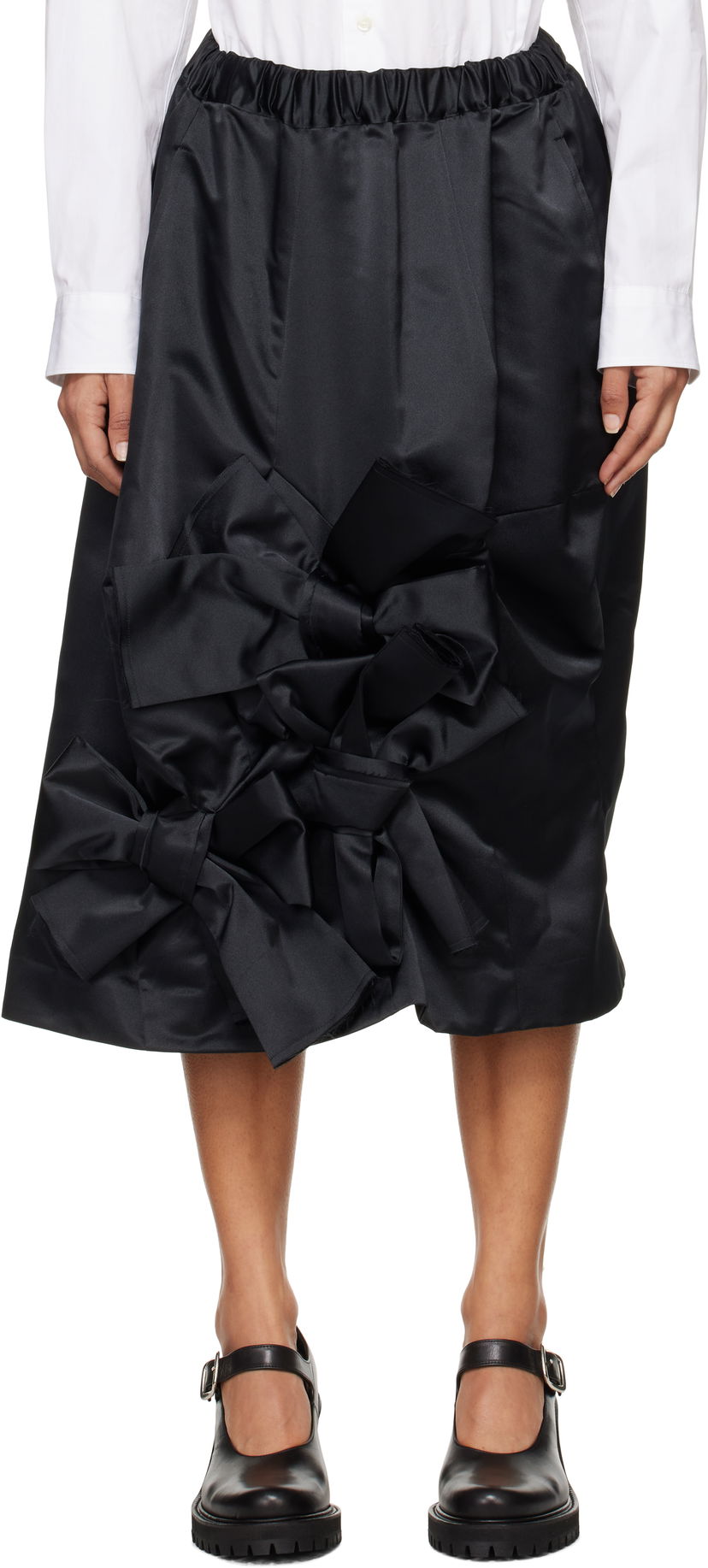 Спідниця Comme des Garçons Comme des Garçons Satin Midi Skirt with Bow Detail чорний | GN-S016-051