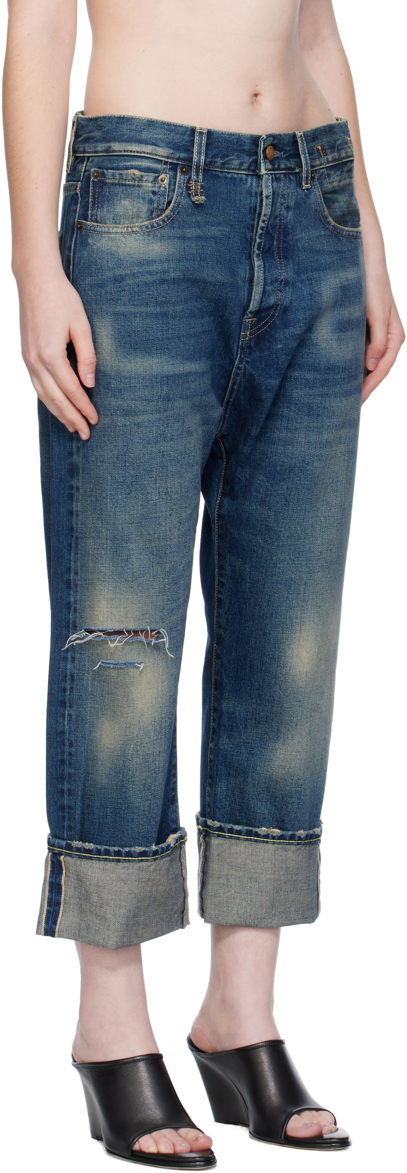 Джинси R13 R13 Cuffed Tailored Drop Cropped Jeans Синій | R13WD194-D341C, 1