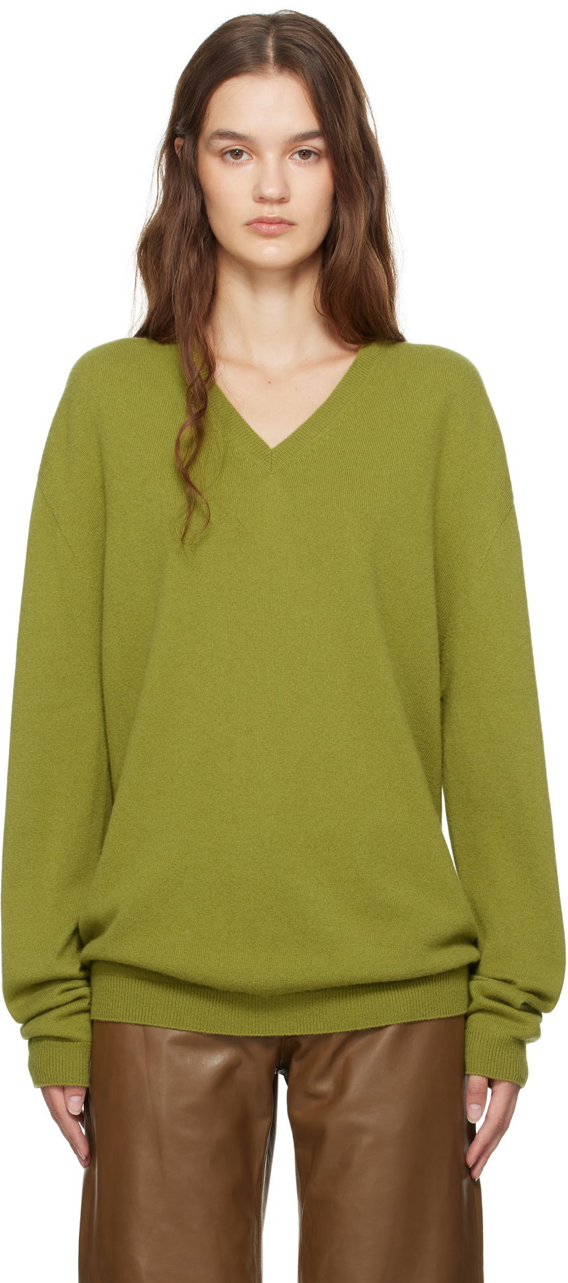 Cветр The Row Isaora V-Neck Knit Sweater Зелений | 8568-Y556