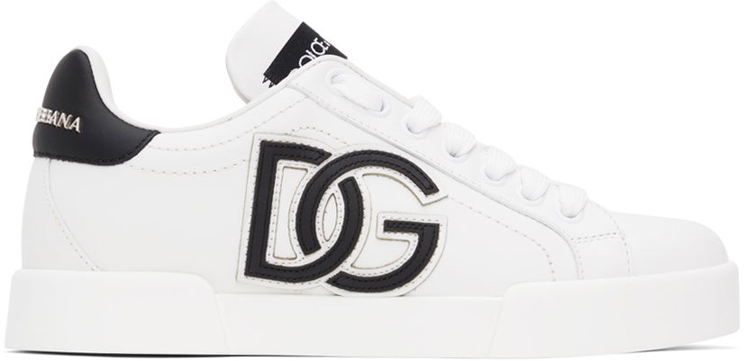 Кросівки та взуття Dolce & Gabbana White & Black Portofino Sneakers білий | CK1545 AC330