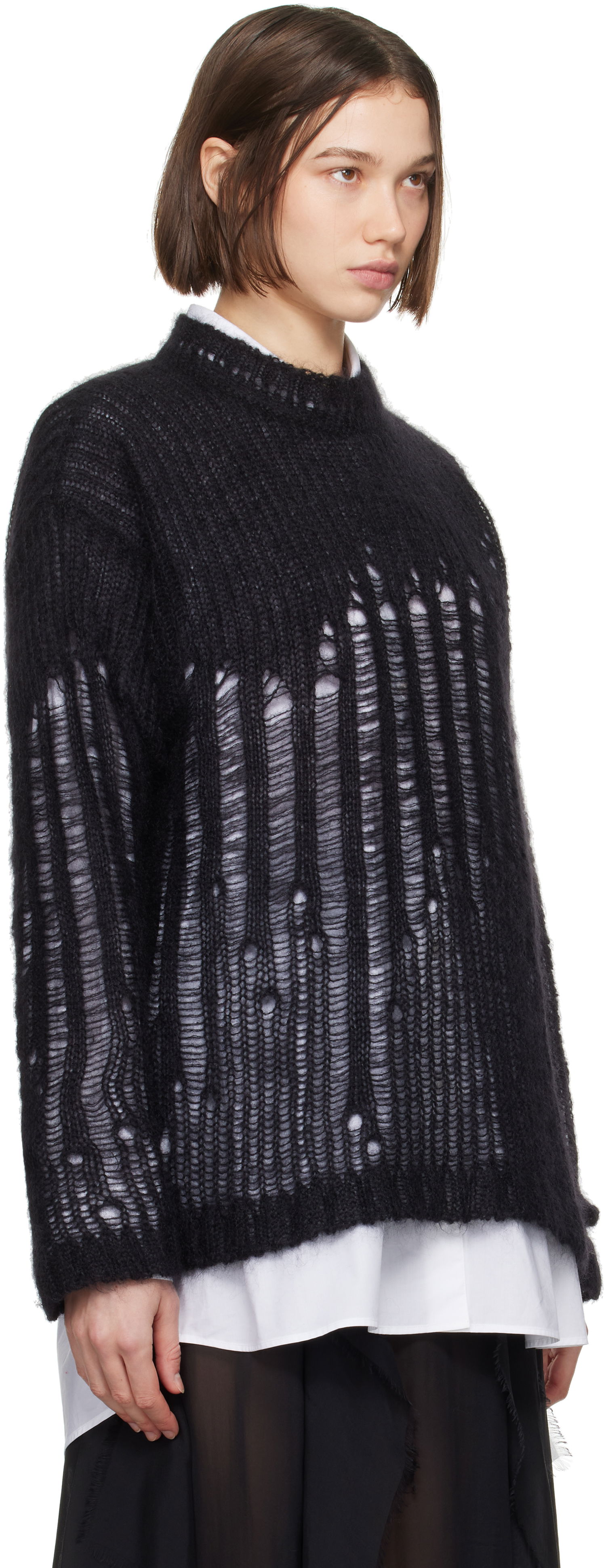 Cветр Ann Demeulemeester Ann Demeulemeester Rigmor Oversize Distressed Sweater чорний | 2402-W-KN09-KN044-099, 1