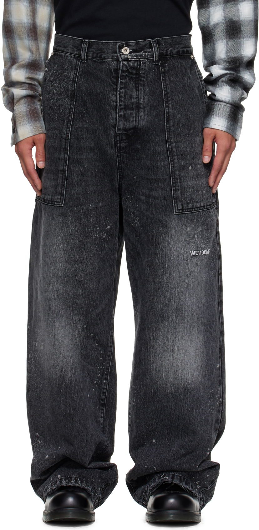 Джинси We11done Carpenter Wide-Leg Distressed Paint Splatter Jeans чорний | WD-DP2-25-340-M-BK
