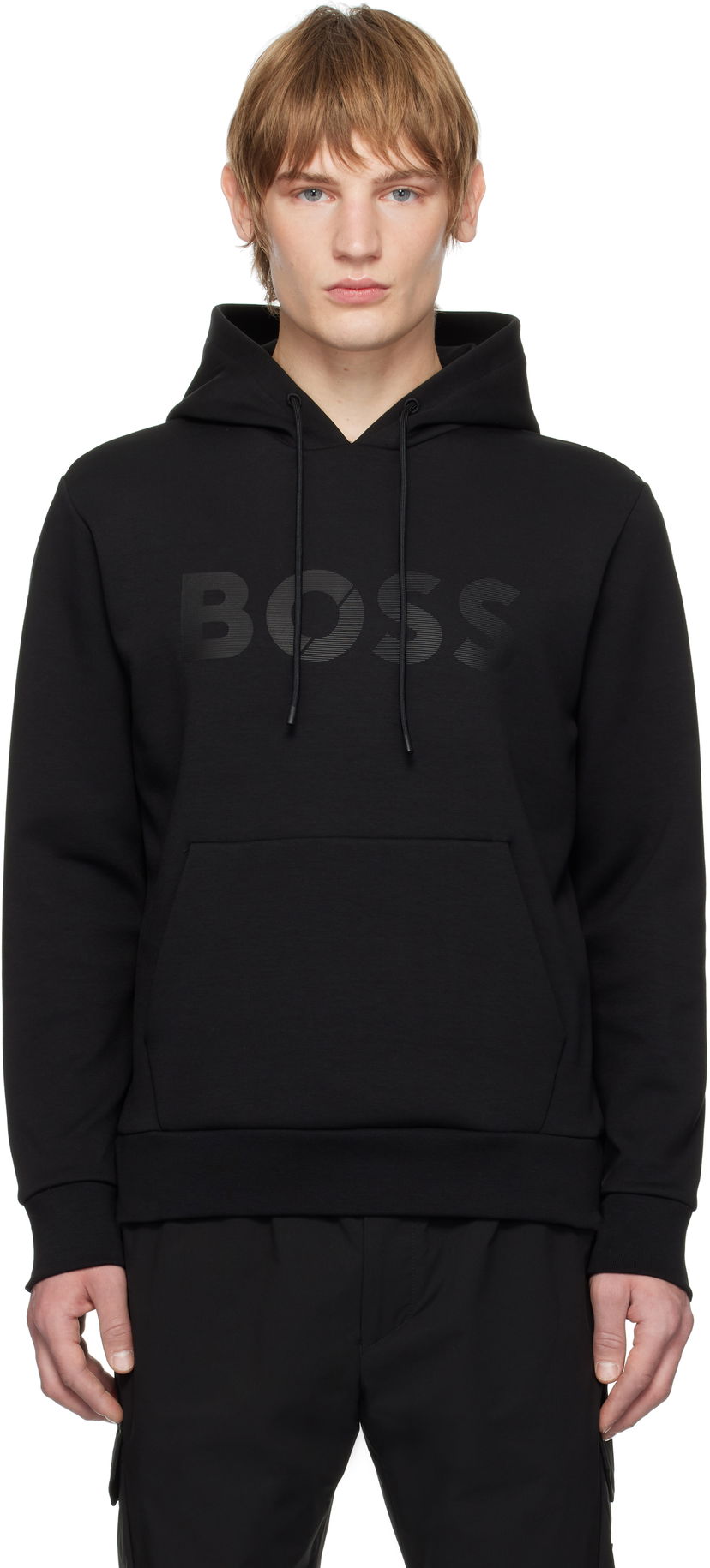 Світшоти BOSS Bonded-Logo Black Hoodie чорний | 50535116