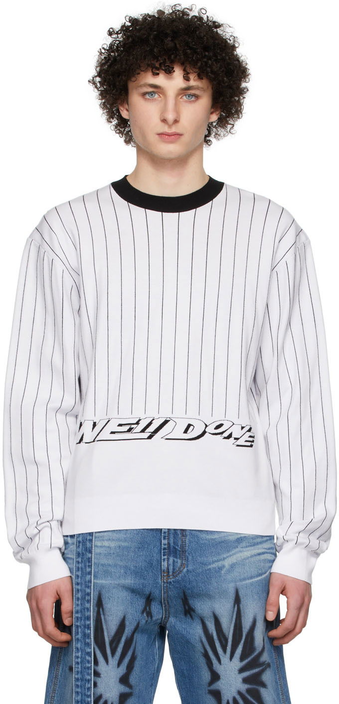 Cветр We11done We11done Pinstripe Rayon Sweater білий | WD-KT1-22-619-U-WH