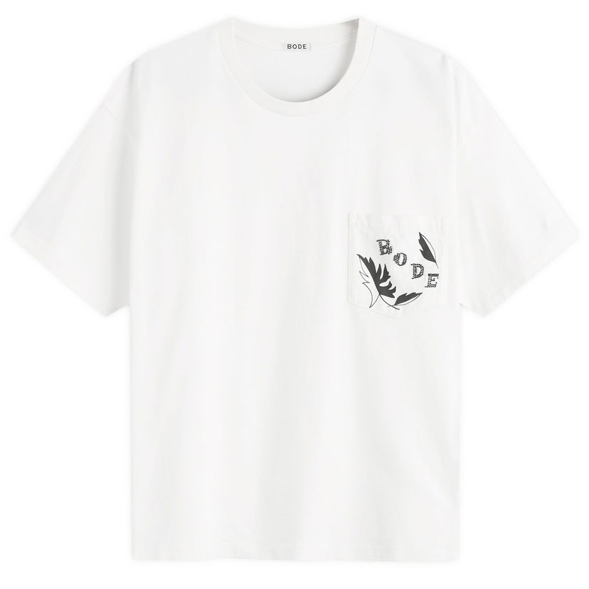 Футболка Bode Bode Beaded Leaf Pocket T-Shirt, Size Large білий | MRF25CS020