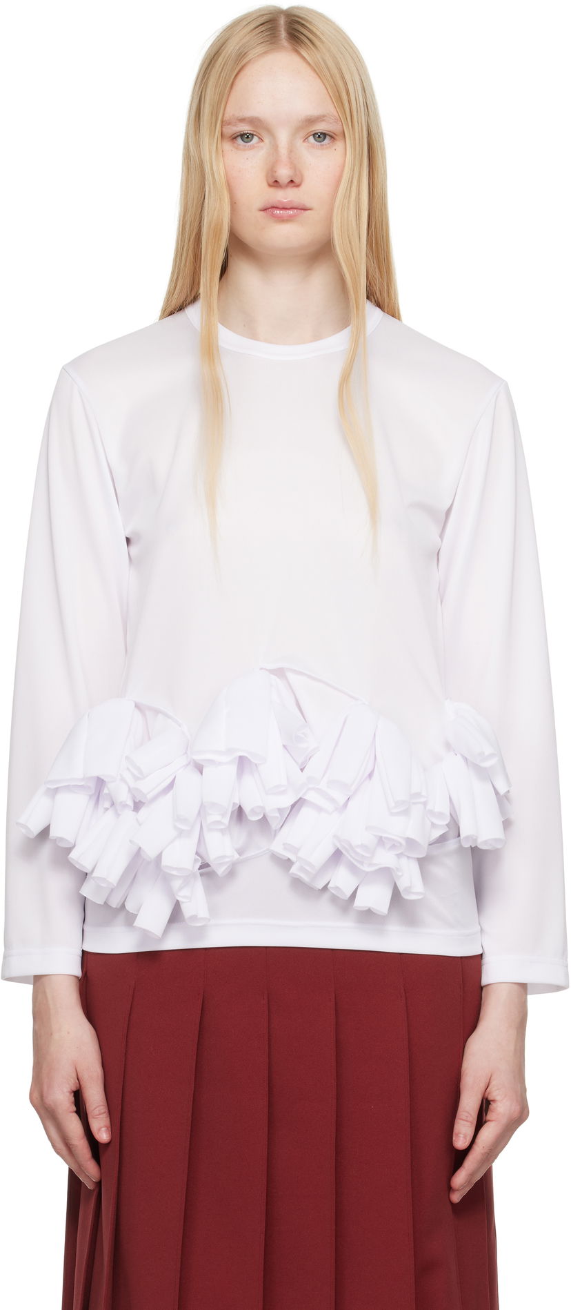 Футболка Comme des Garçons Comme des Garçons Ruffle Detail Long Sleeve T-Shirt білий | RO-T002-S25