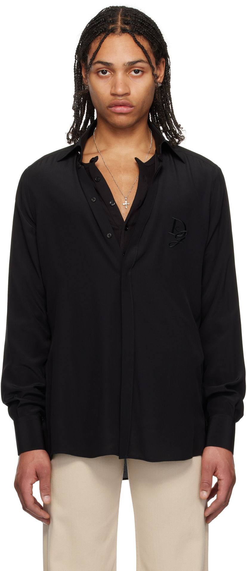 Сорочка Dolce & Gabbana Dolce&Gabbana Silk Logo Embroidered Shirt чорний | G5MO1ZFU1UQ