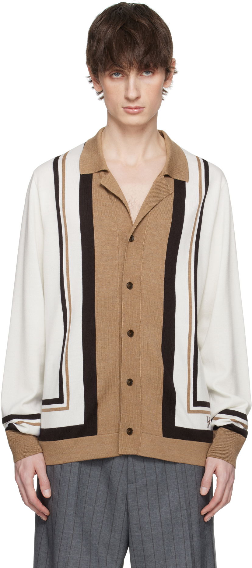 Cветр Dolce & Gabbana Dolce&Gabbana Wool DG Embroidery Cardigan Коричневий | GXV35ZJFMDU