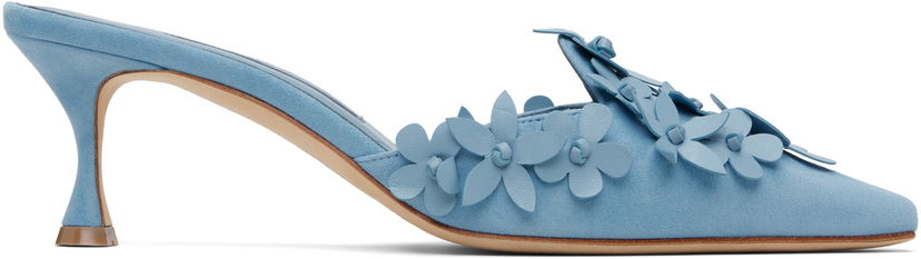 Аксесуари Manolo Blahnik Manolo Blahnik Harnes Floral Appliqué Suede Mules Синій | 225-1763-0001