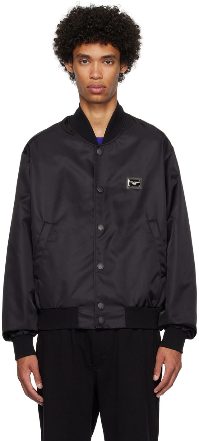 Куртка бомбер Dolce & Gabbana Black Plaque Bomber Jacket чорний | G9ZO1TG7F2K
