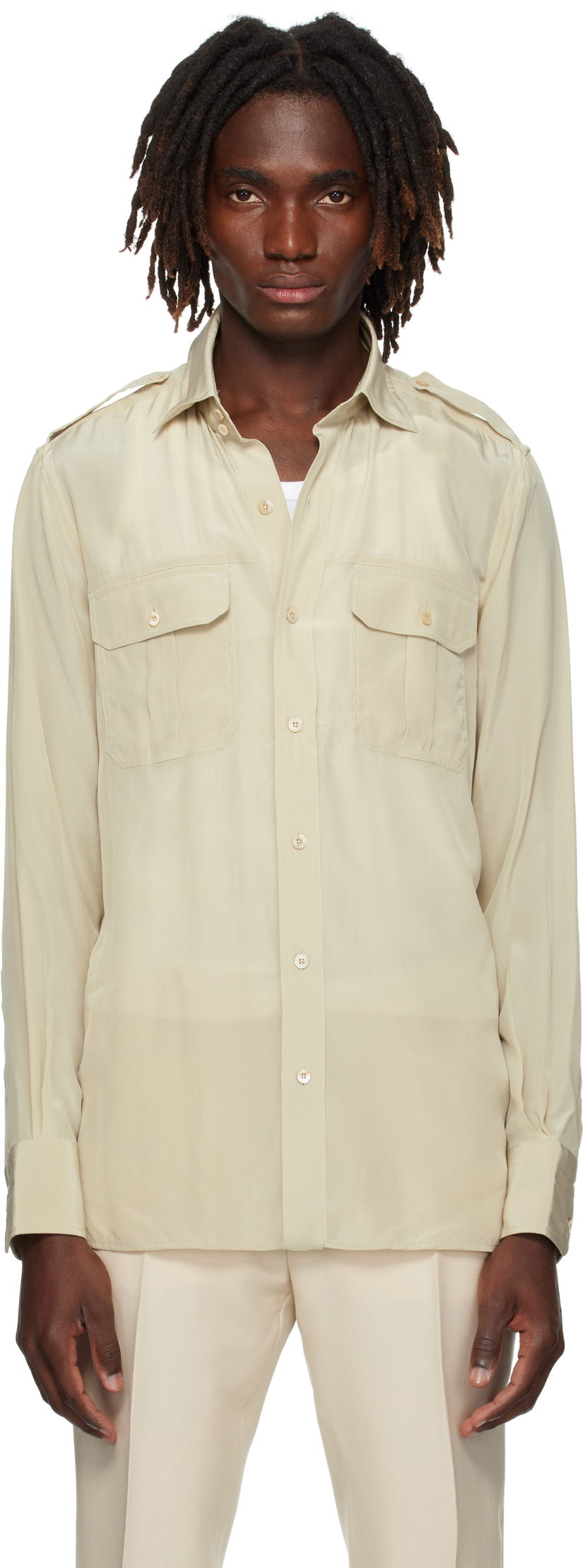 Сорочка Tom Ford TOM FORD Silk Safari Shirt бежевий | HMBC03-SPS86