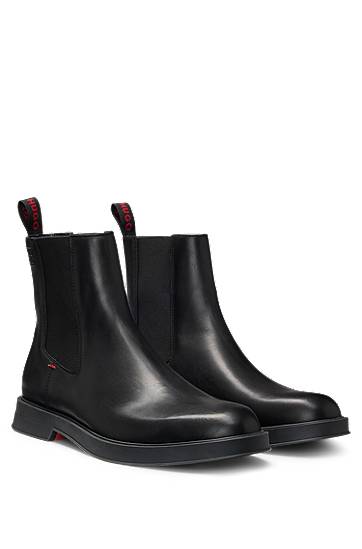 Одяг BOSS Leather Chelsea Boots with Stacked Logo чорний | 50548489