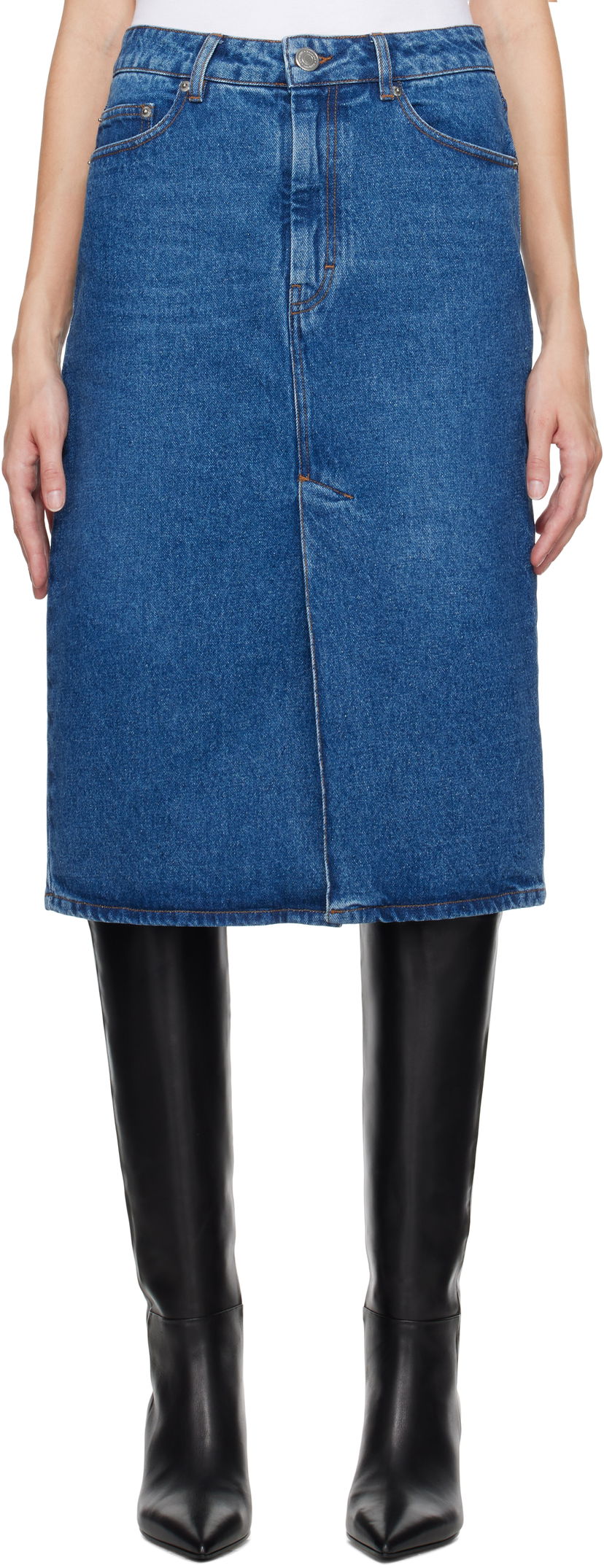 Спідниця AMI Pencil Denim Midi Skirt Синій | FSK235.DE0031