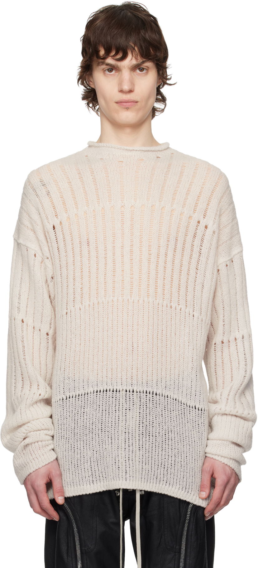 Cветр Rick Owens Rick Owens Hollywood Oversized Knit Sweater бежевий | RU01E5681 KGRID