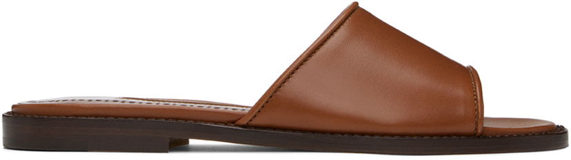 Аксесуари Manolo Blahnik Manolo Blahnik Safinanu Leather Slide Sandals Коричневий | 124-2668