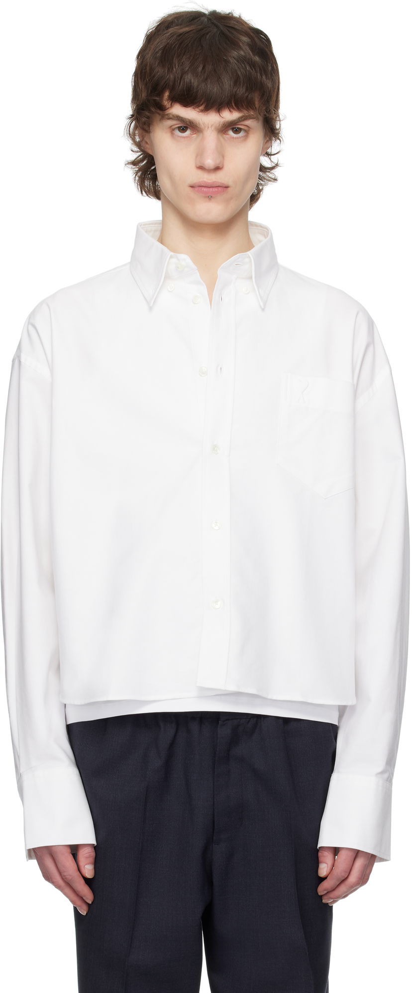 Сорочка AMI AMI Paris Cropped Oversized Shirt білий | USH123.CO0031