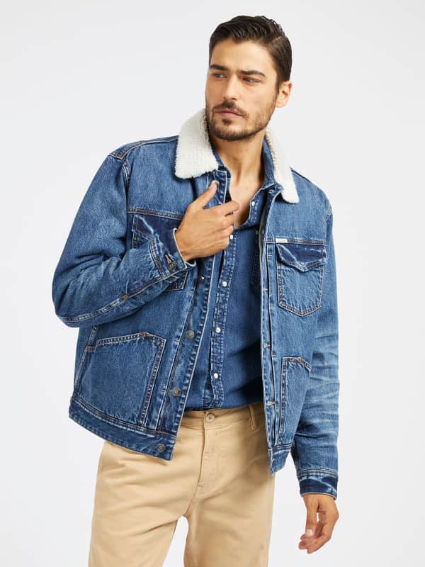 Куртка GUESS Sherpa Collar Denim Jacket темно-синій | M4RXN6D4YO1, 0
