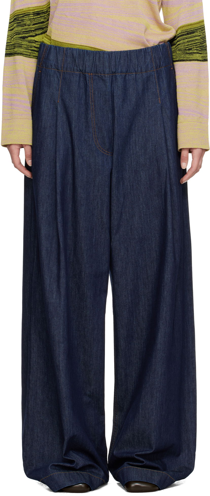Штани Dries Van Noten Dries Van Noten Drawstring Wide-Leg Jeans Синій | 251-010936-1553
