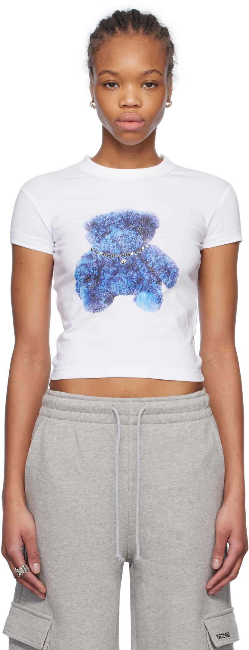 Кроп-топи We11done We11done Studded Bear Cropped T-Shirt білий | WD-TT0-25-754-W-WH