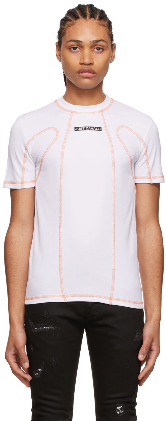 Футболка Just Cavalli Polyester T-Shirt With Contrast Stitching білий | S03GC0660 N21643