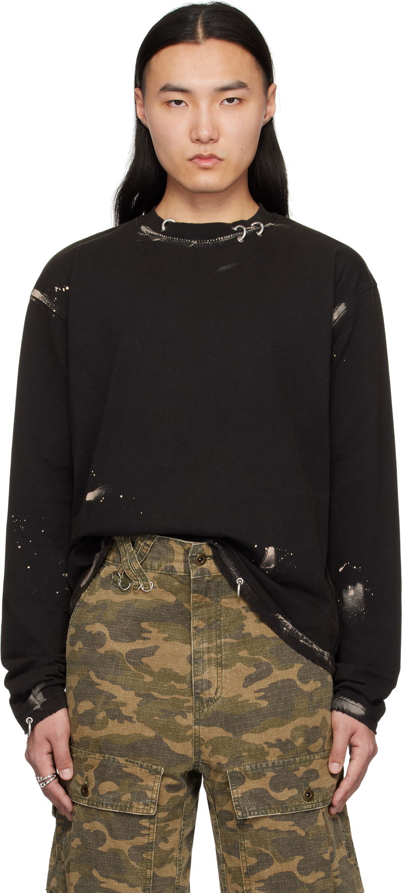 Світшоти We11done We11done Pierced Long Sleeve T-Shirt чорний | WD-TT0-25-771-U-BK