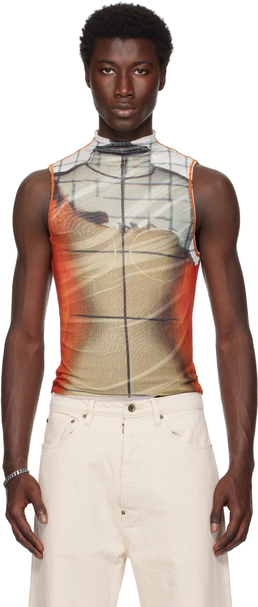 Безрукавка Jean Paul Gaultier Jean Paul Gaultier 'The Fire' Printed Mesh Tank Top Помаранчевий | 25/03-W-TO307-M003P-150100