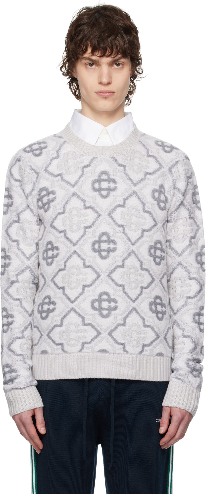 Cветр Casablanca Casablanca Monogram Knit Sweater Сірий | MPS25-KW-829-01