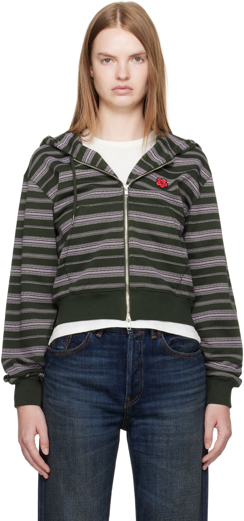 Світшоти KENZO Kenzo Paris 'Boke Flower' Striped Cropped Hoodie Зелений | FF62HO1504MS