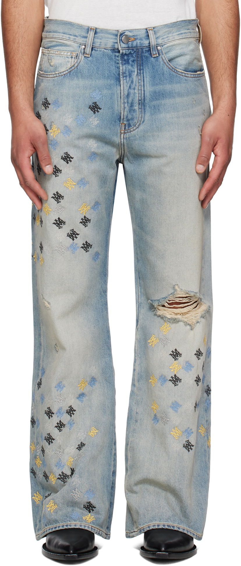 Джинси AMIRI AMIRI MA Quad Embroidered Flare Jeans Синій | AMDNFR1015