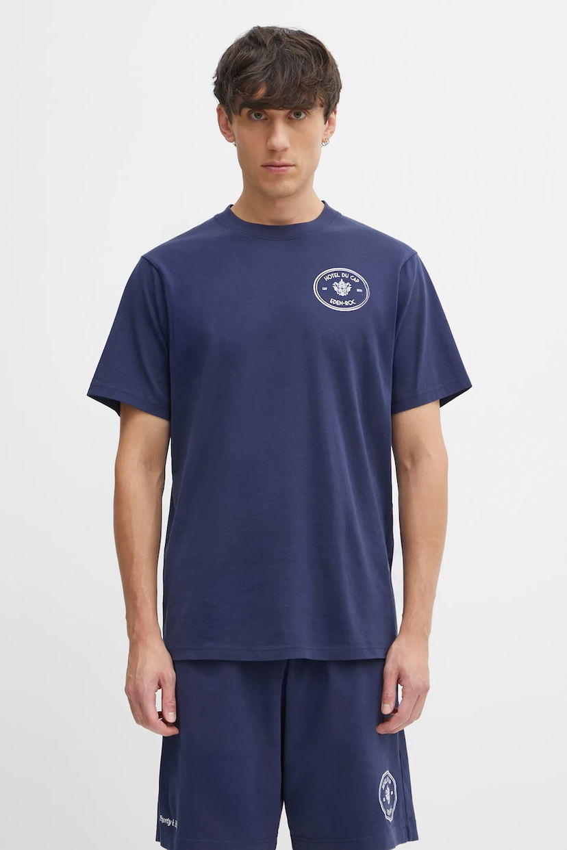 Футболка Sporty & Rich Cotton T-Shirt with Print Kennedy Crest темно-синій | TO04360666BL106