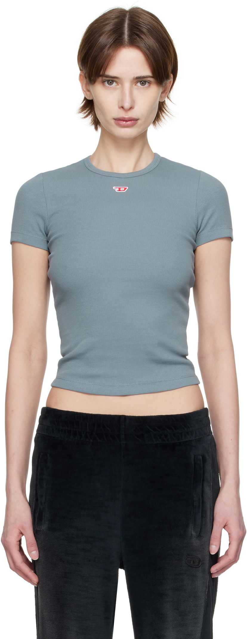 Кроп-топи Diesel Diesel T-Ele-Long-D Ribbed Cropped T-Shirt Синій | A14961 0EJAI