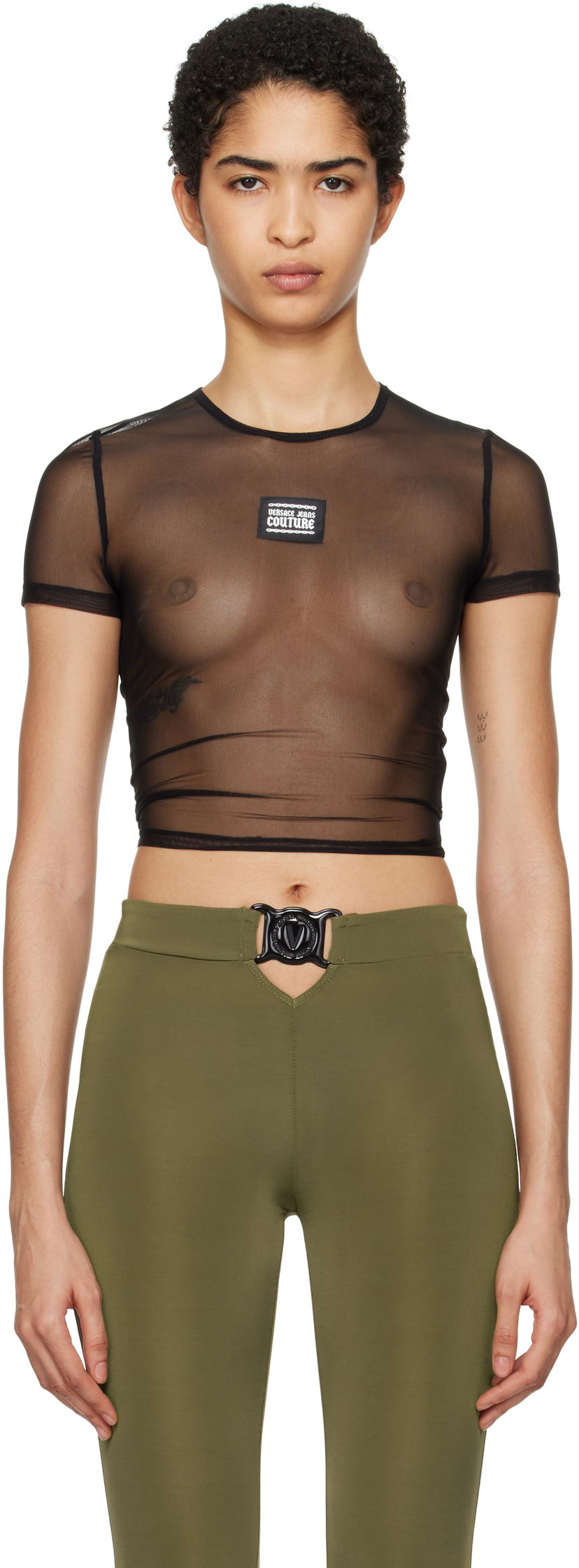 Кроп-топи Versace Mesh Crop T-Shirt чорний | E77HAH6A2_EJ0035