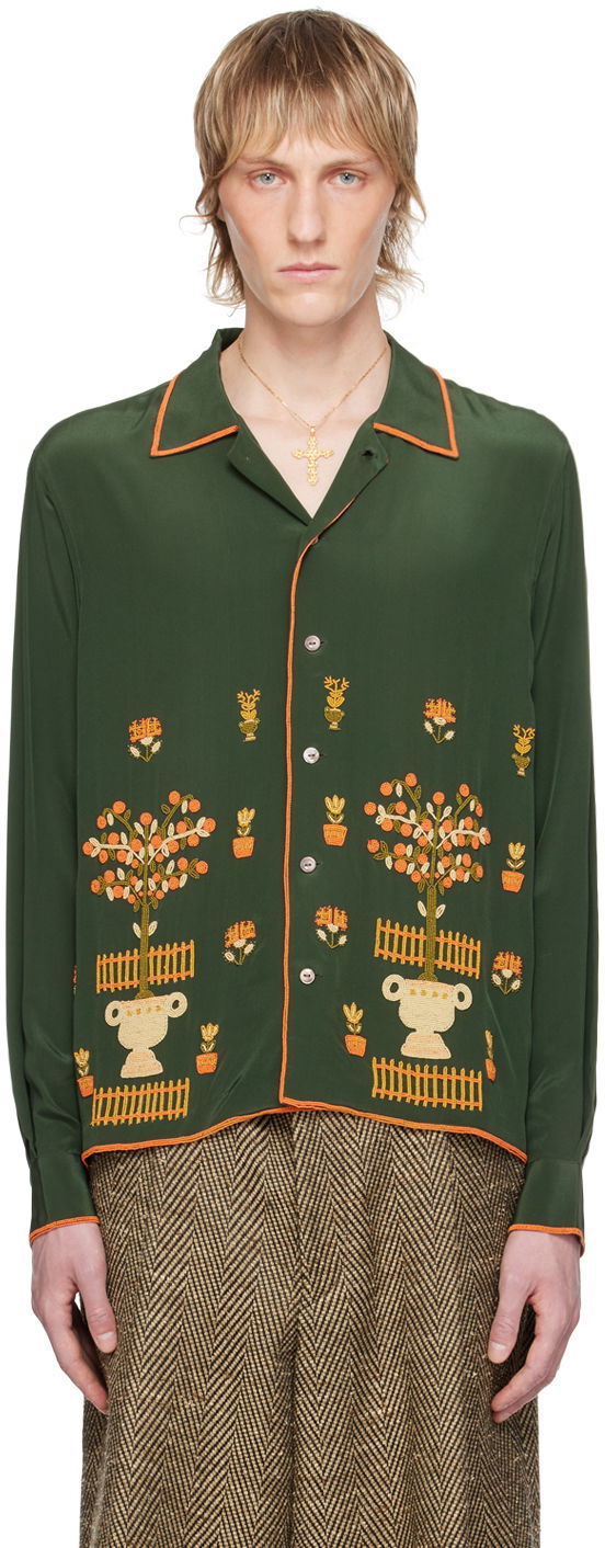 Сорочка Bode Beaded Paddock Sampler Shirt Зелений | MRS24SH004