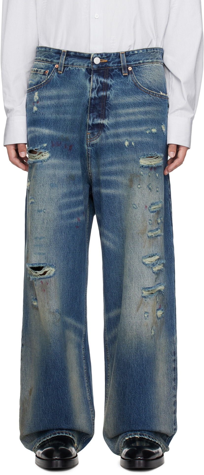 Джинси VETEMENTS Vetements Distressed Baggy Jeans Синій | UA66PA590N
