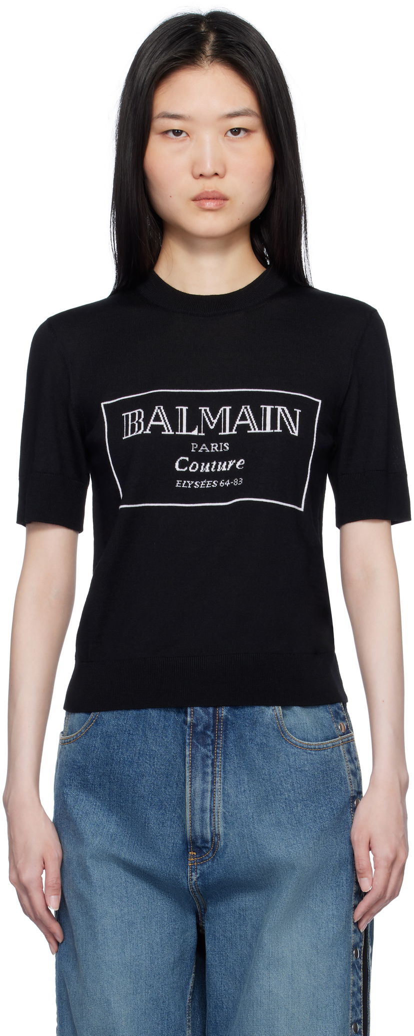 Футболка Balmain 'Couture' Knit T-shirt чорний | EF1KA115KH87
