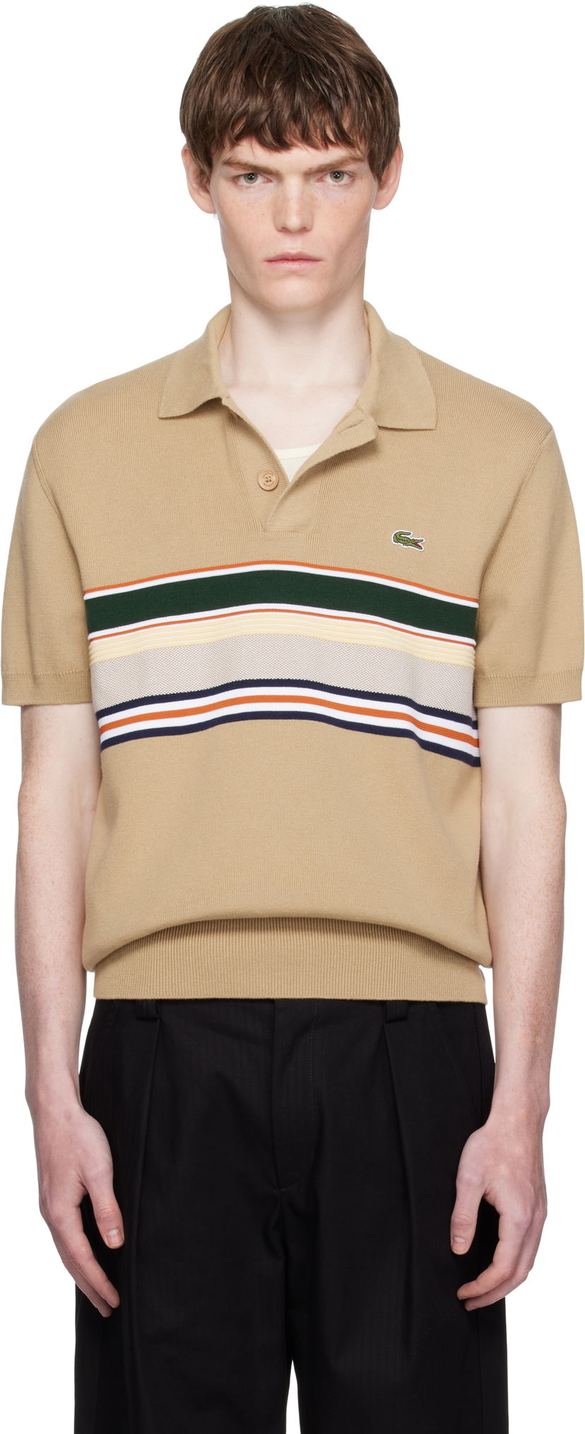 Сорочка поло Lacoste Lacoste Striped Collar Polo бежевий | AH5200_9IJ